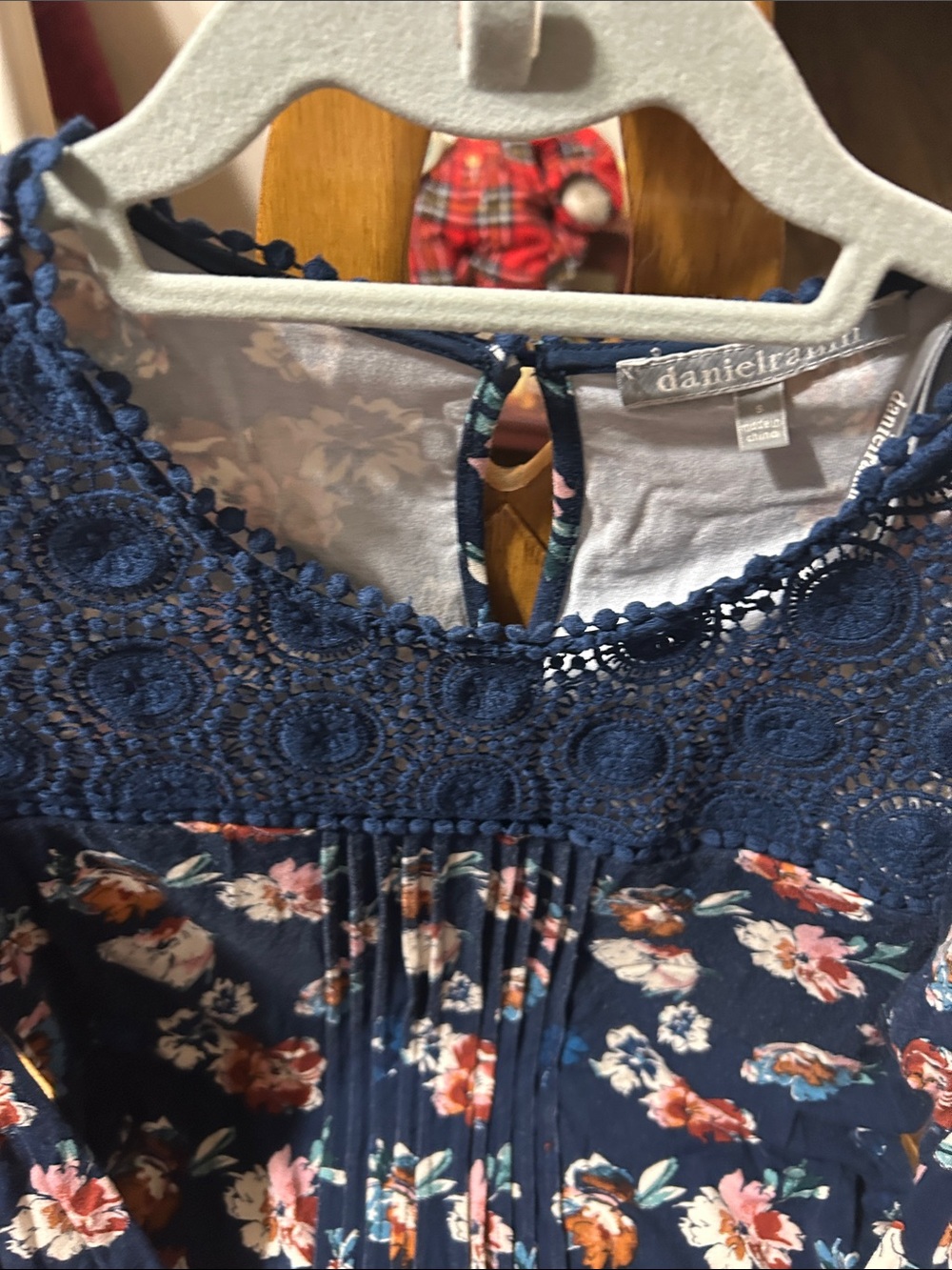 Daniel Rainn Navy Floral Lace-Yoke Pintuck Blouse - Picture 4 of 6